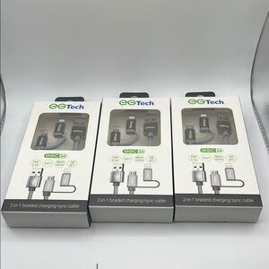 Black 2-in-1 Braided Charging/Sync Cable EGTech fast 2.1A micro 1M 3ft lot of 3
